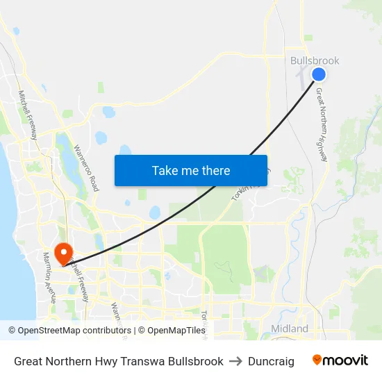 Great Northern Hwy Transwa Bullsbrook to Duncraig map