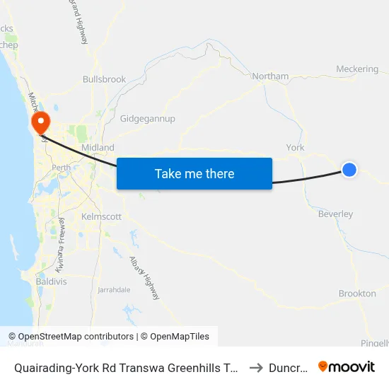 Quairading-York Rd Transwa Greenhills Turnoff to Duncraig map