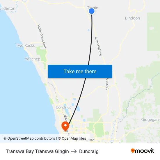 Transwa Bay Transwa Gingin to Duncraig map