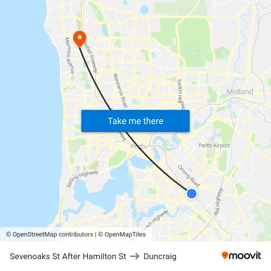 Sevenoaks St After Hamilton St to Duncraig map
