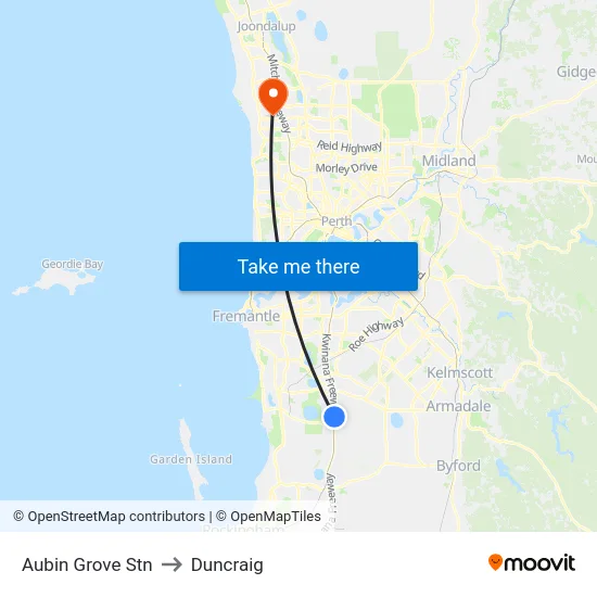 Aubin Grove Stn to Duncraig map