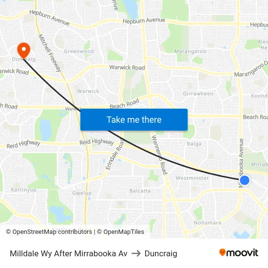 Milldale Wy After Mirrabooka Av to Duncraig map