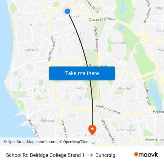 School Rd Belridge College Stand 1 to Duncraig map