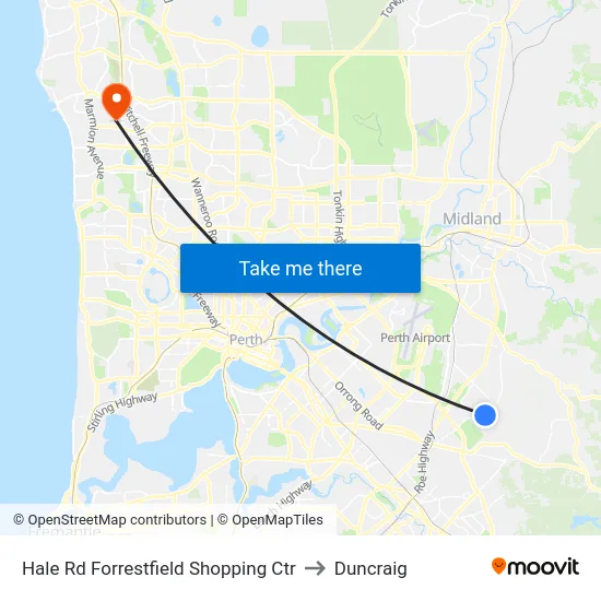 Hale Rd Forrestfield Shopping Ctr to Duncraig map