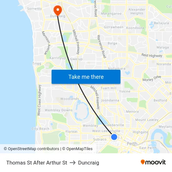Thomas St After Arthur St to Duncraig map