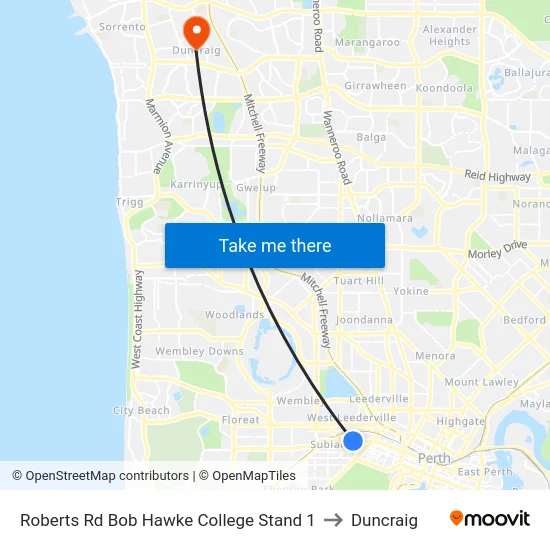 Roberts Rd Bob Hawke College Stand 1 to Duncraig map