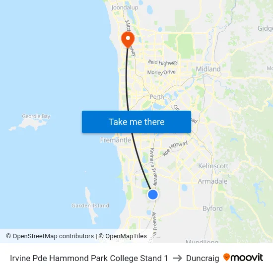 Irvine Pde Hammond Park College Stand 1 to Duncraig map