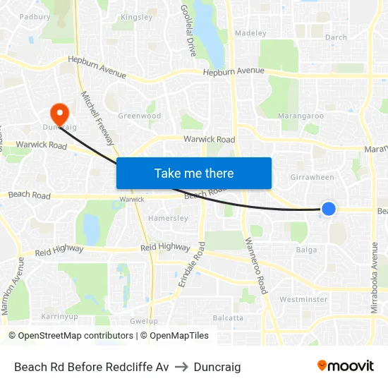 Beach Rd Before Redcliffe Av to Duncraig map