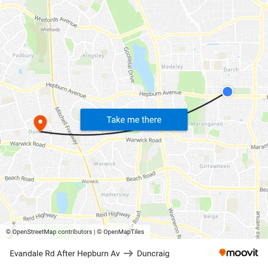Evandale Rd After Hepburn Av to Duncraig map