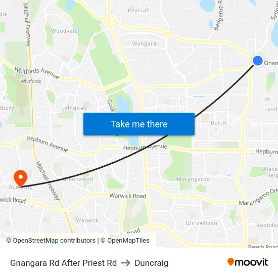 Gnangara Rd After Priest Rd to Duncraig map