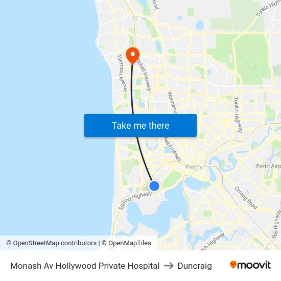 Monash Av Hollywood Private Hospital to Duncraig map