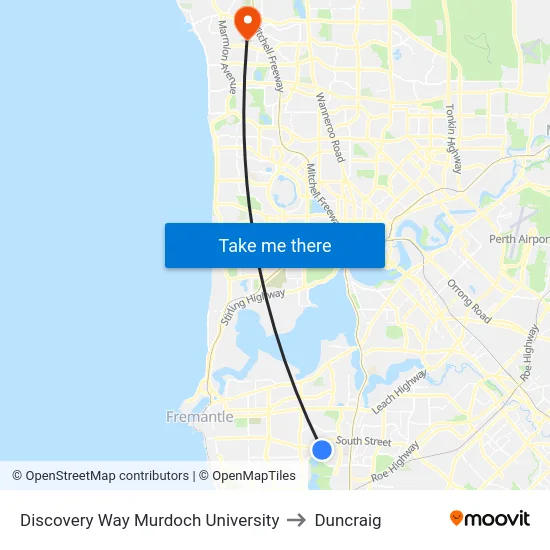 Discovery Way Murdoch University to Duncraig map