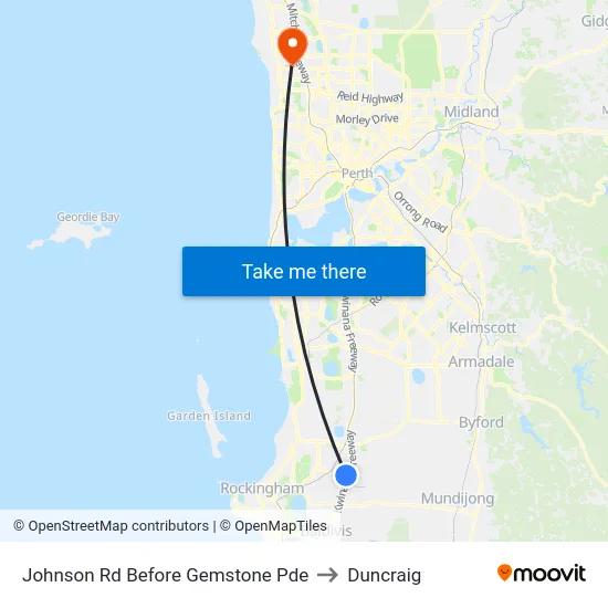 Johnson Rd Before Gemstone Pde to Duncraig map