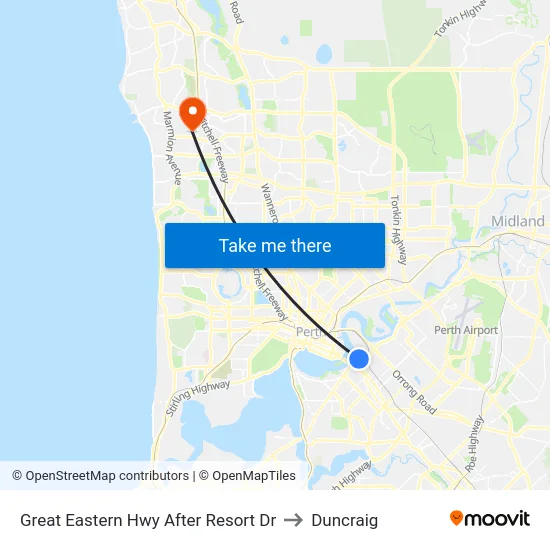 Great Eastern Hwy After Resort Dr to Duncraig map