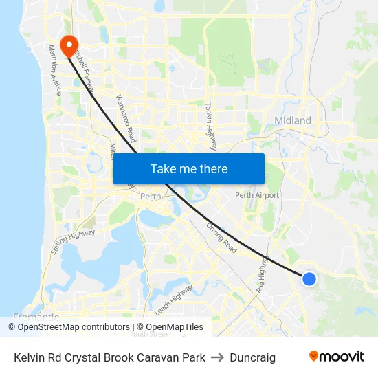 Kelvin Rd Crystal Brook Caravan Park to Duncraig map
