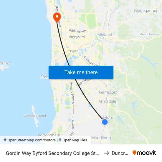 Gordin Way Byford Secondary College Stand 2 to Duncraig map