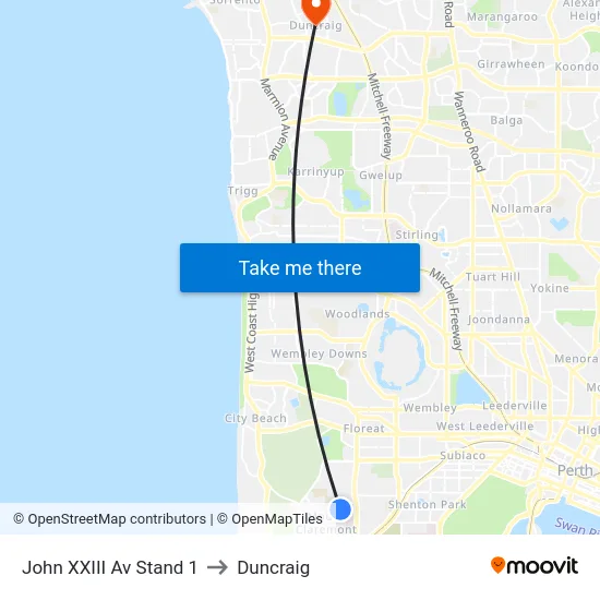 John XXIII Av Stand 1 to Duncraig map