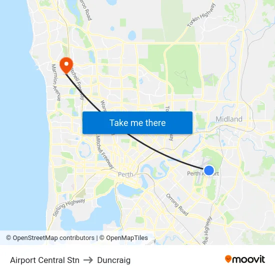 Airport Central Stn to Duncraig map