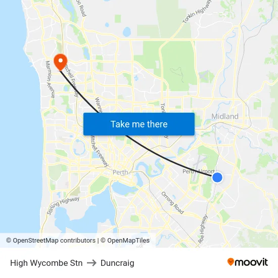 High Wycombe Stn to Duncraig map