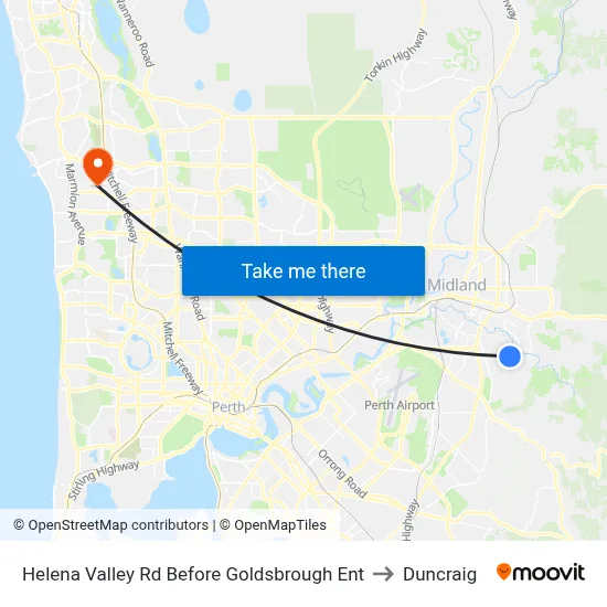 Helena Valley Rd Before Goldsbrough Ent to Duncraig map