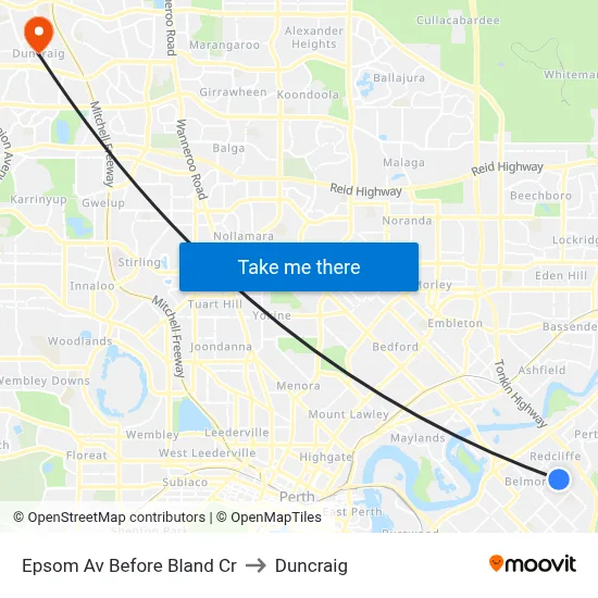 Epsom Av Before Bland Cr to Duncraig map