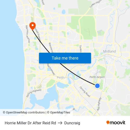 Horrie Miller Dr After Reid Rd to Duncraig map