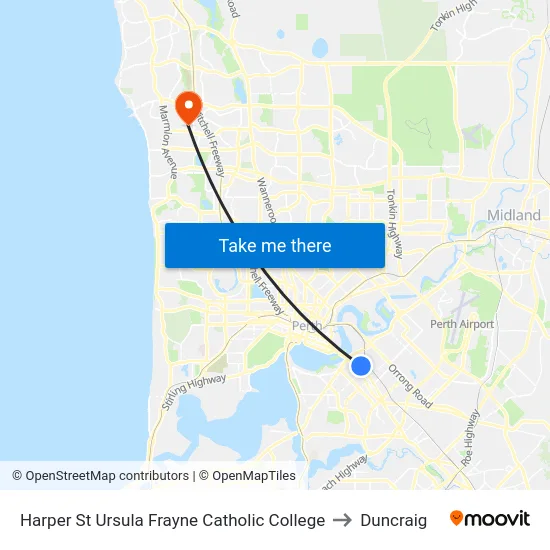 Harper St Ursula Frayne Catholic College to Duncraig map