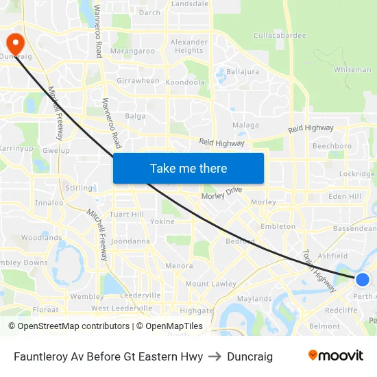 Fauntleroy Av Before Gt Eastern Hwy to Duncraig map