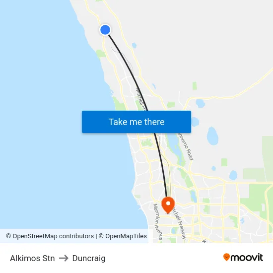 Alkimos Stn to Duncraig map