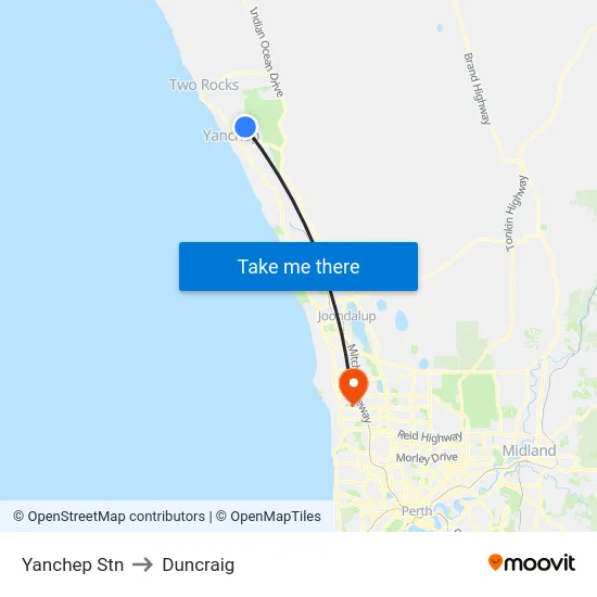 Yanchep Stn to Duncraig map