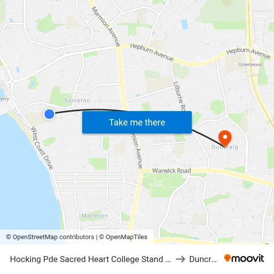 Hocking Pde Sacred Heart College Stand 1 & 2 to Duncraig map