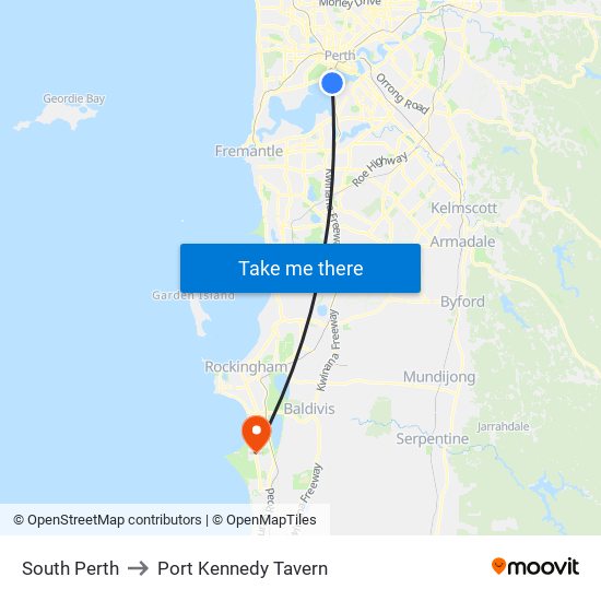 South Perth to Port Kennedy Tavern map