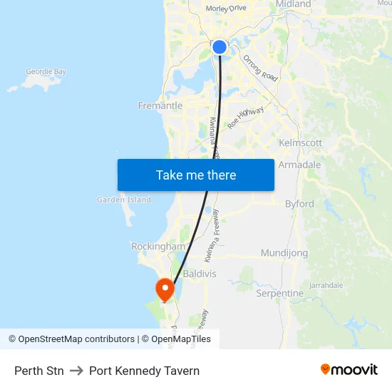 Perth Stn to Port Kennedy Tavern map