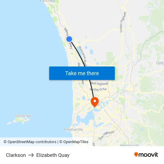Clarkson to Elizabeth Quay map