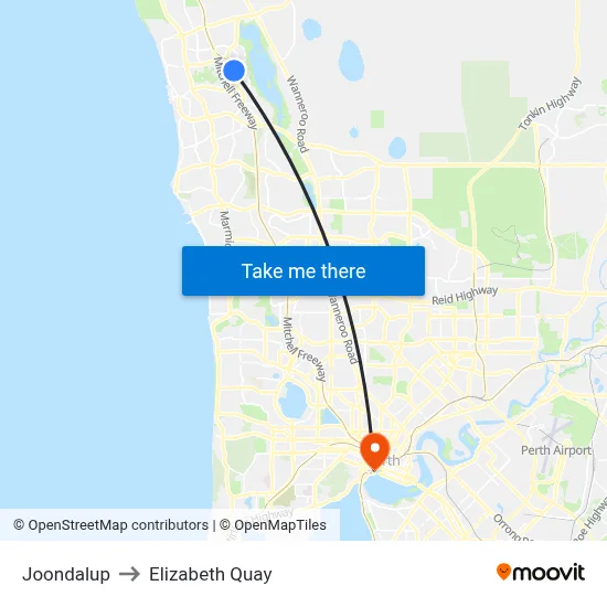Joondalup to Elizabeth Quay map