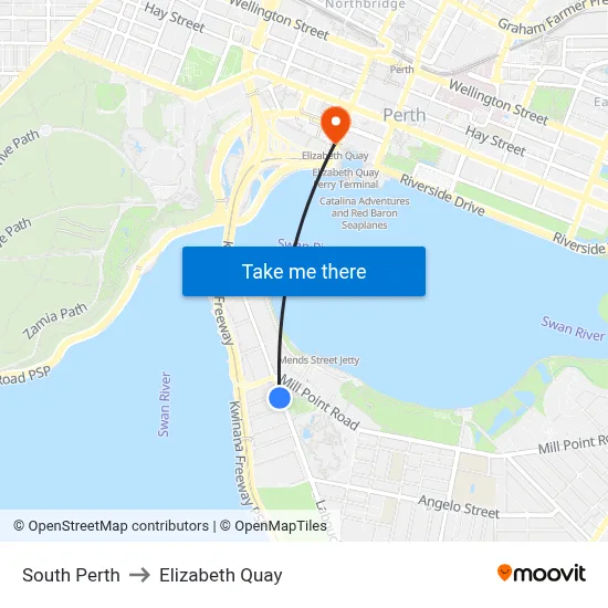 South Perth to Elizabeth Quay map