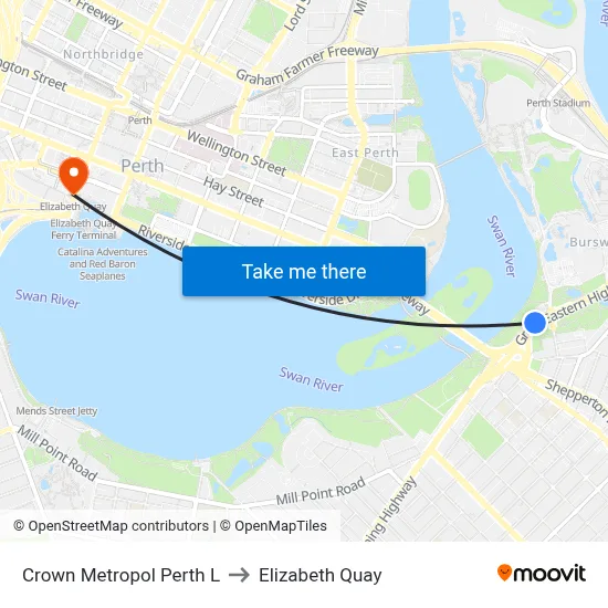Crown Metropol Perth L to Elizabeth Quay map