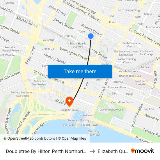 Doubletree By Hilton Perth Northbridge to Elizabeth Quay map