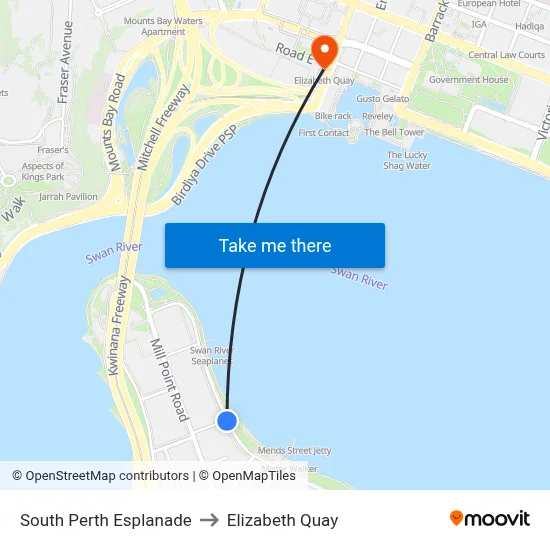 South Perth Esplanade to Elizabeth Quay map