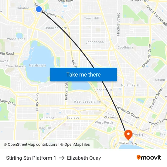 Stirling Stn Platform 1 to Elizabeth Quay map