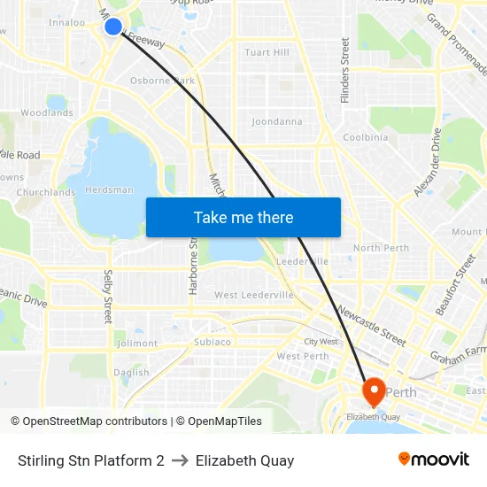 Stirling Stn Platform 2 to Elizabeth Quay map