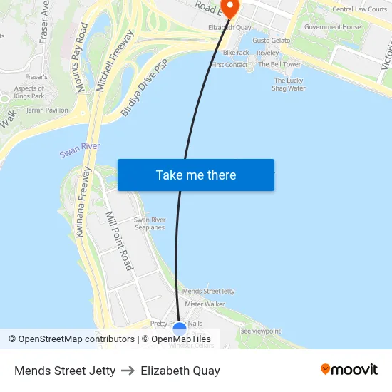 Mends Street Jetty to Elizabeth Quay map