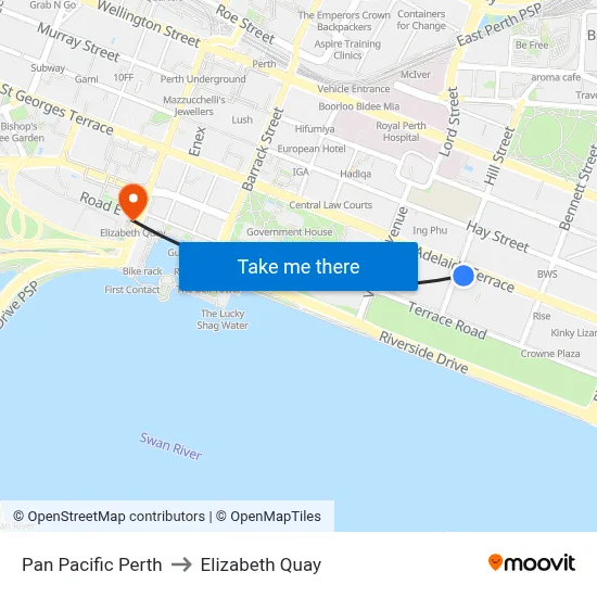 Pan Pacific Perth to Elizabeth Quay map