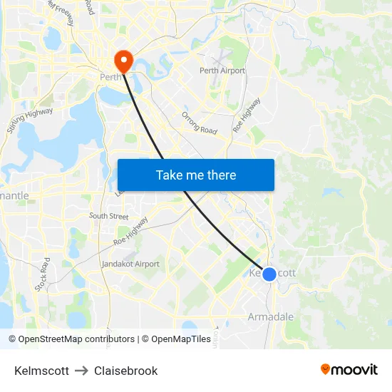 Kelmscott to Claisebrook map