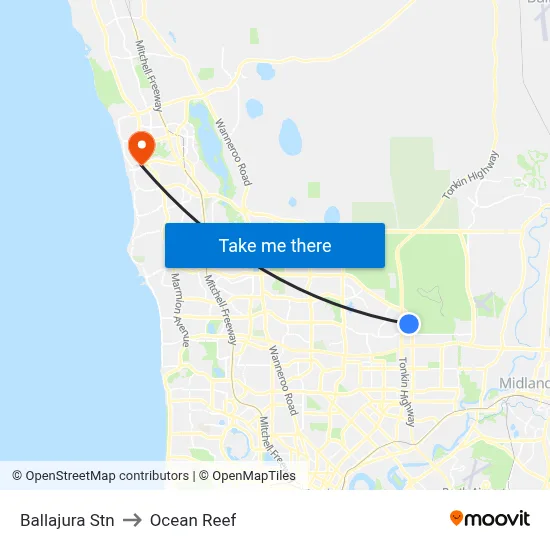 Ballajura Stn to Ocean Reef map