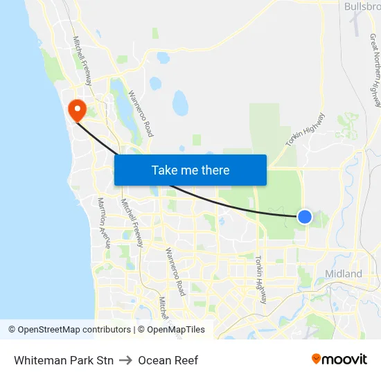 Whiteman Park Stn to Ocean Reef map