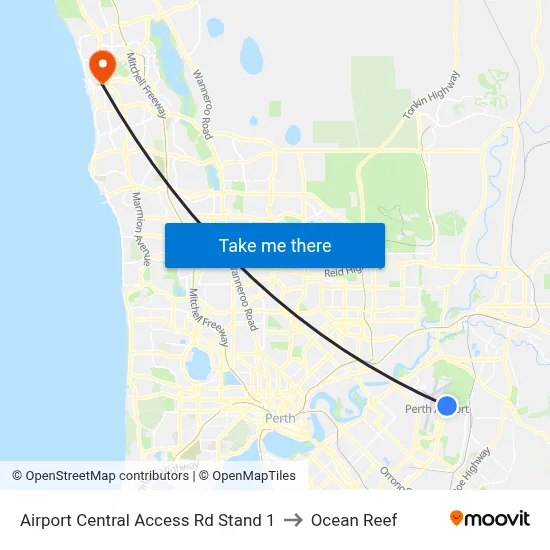Airport Central Access Rd Stand 1 to Ocean Reef map