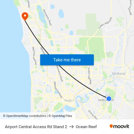 Airport Central Access Rd Stand 2 to Ocean Reef map