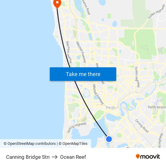 Canning Bridge Stn to Ocean Reef map