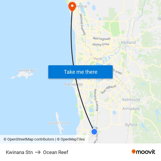 Kwinana Stn to Ocean Reef map